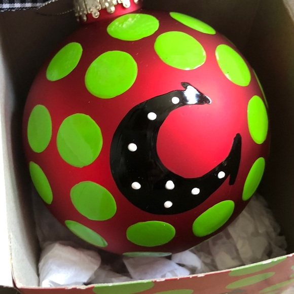 Coton Colors “C” monogram initial red/green dot Christmas ornament New - Picture 2 of 6